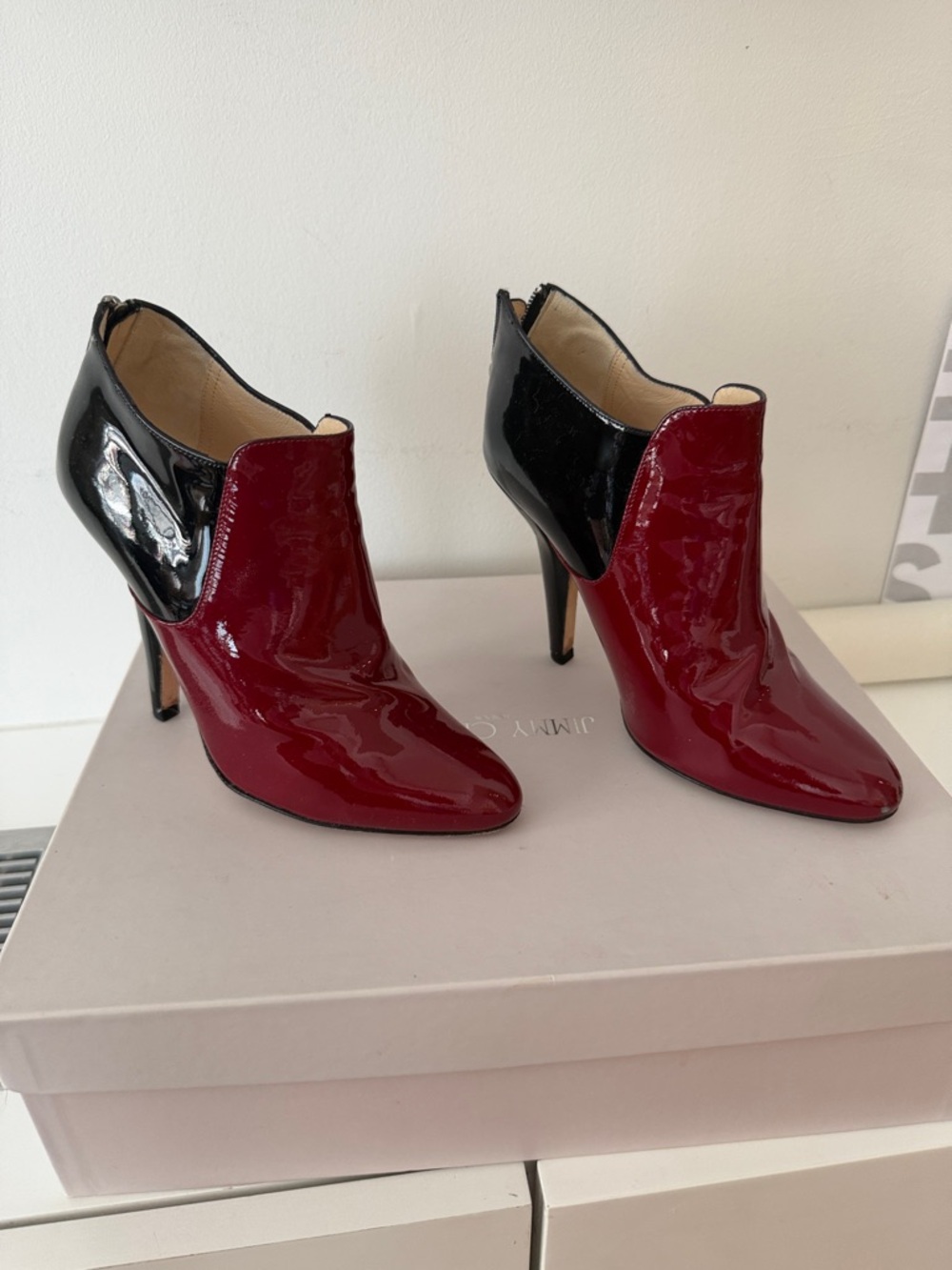Jimmy choo patent leather vamp bootie